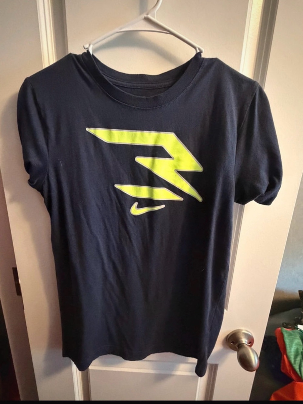 Nike Navy Short Sleeve Tee with Neon Yellow Logo
